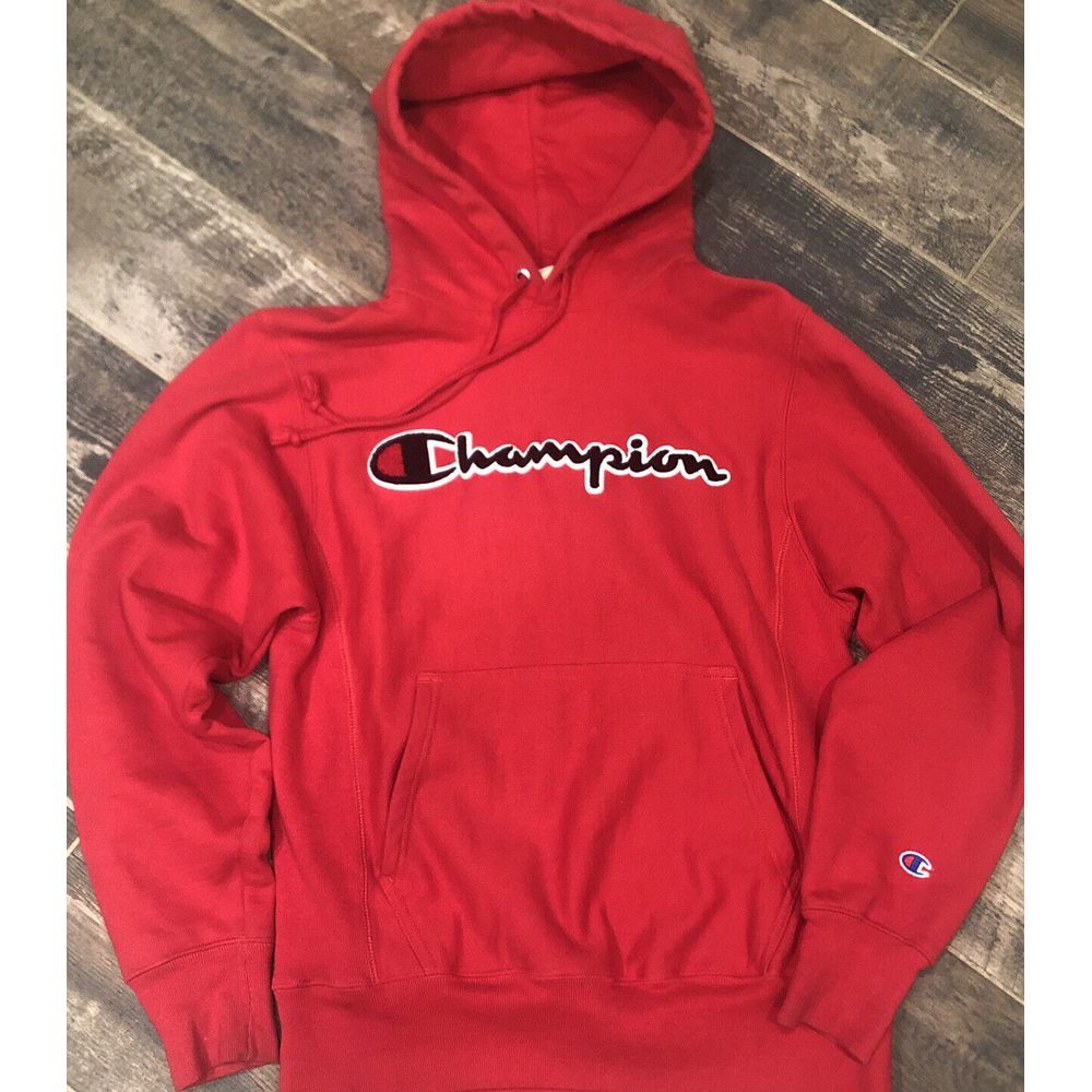 Champion Reverse Weave‎ Red Hoodie Sweatshirt Blue Tag Small
